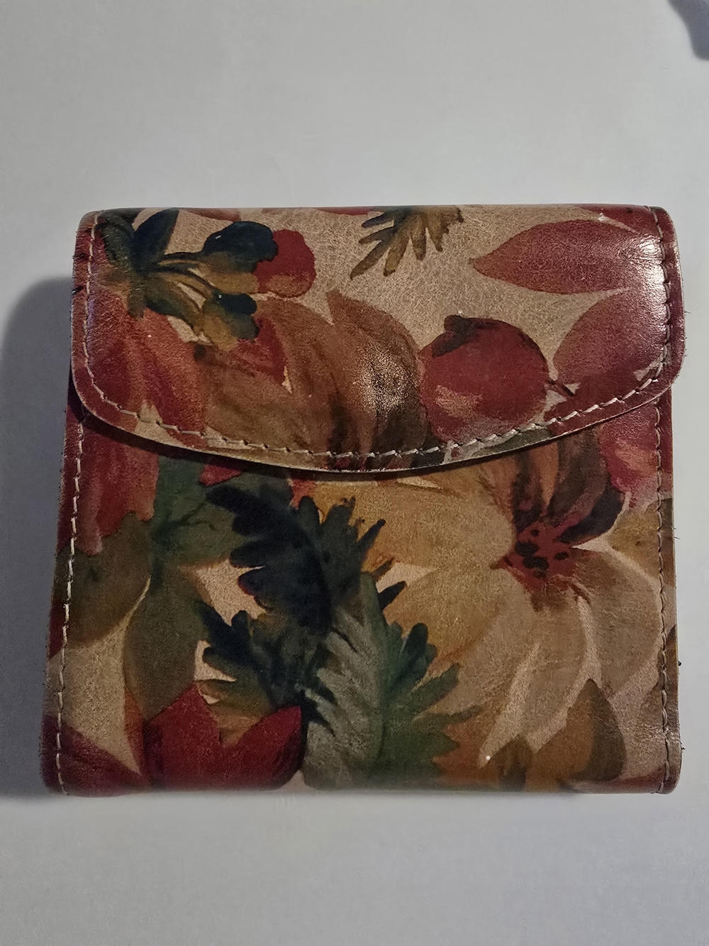 Floral Leather Bifold Wallet - Red & Green Floral